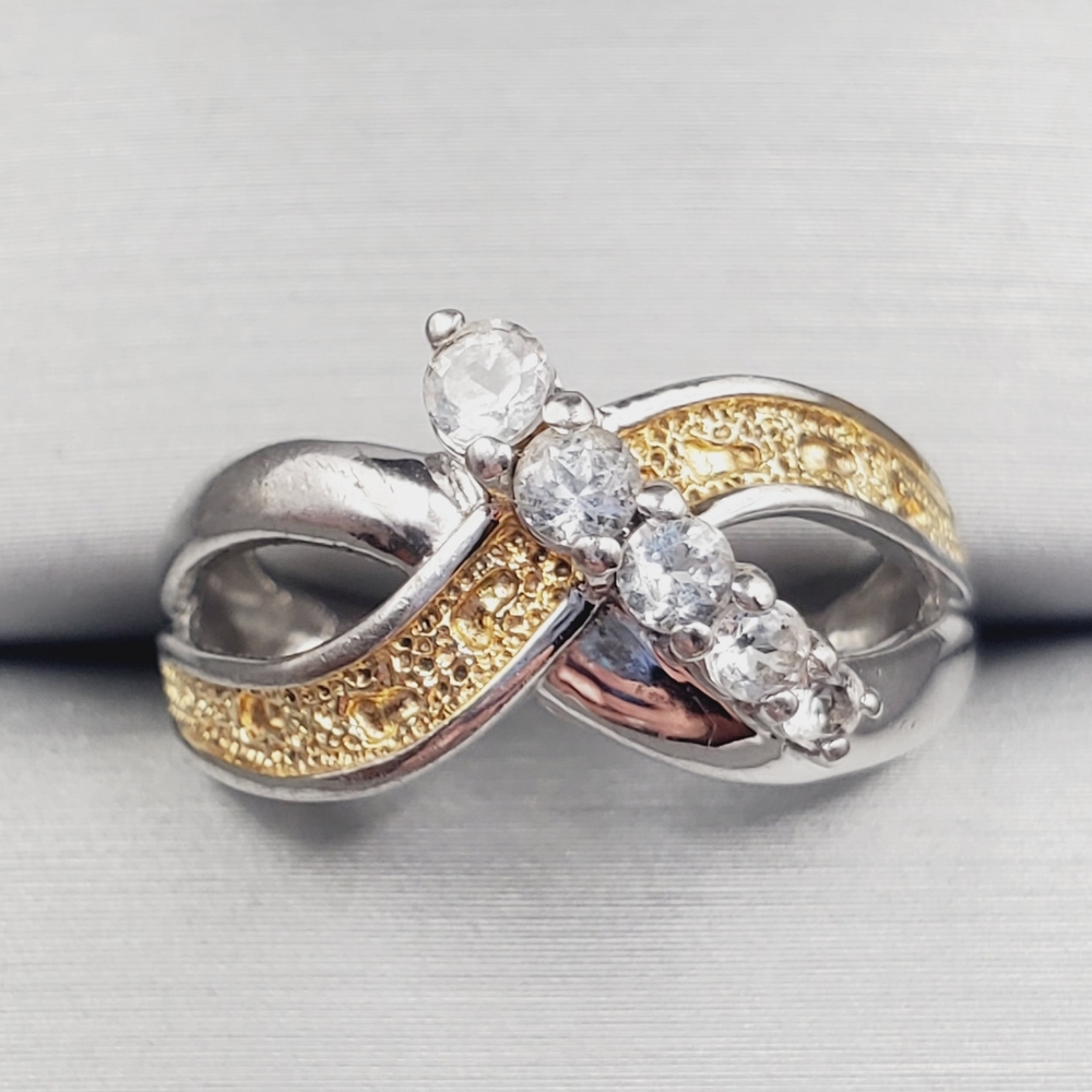 Two-Tone Gold & Silver White Topaz Infinity Ring
